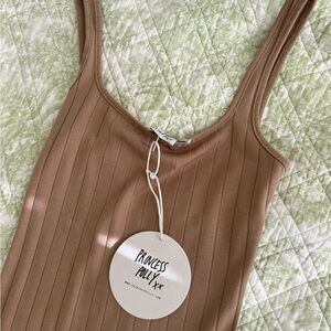 Princess Polly Brown Ribbed Tank Dress w Side Slit